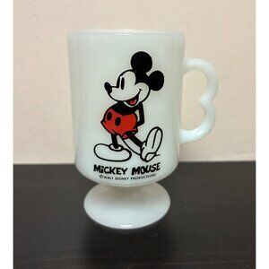 Vintage Walt Disney Productions Mickey Mouse Milk Glass Pedestal Mug Cartoon Des